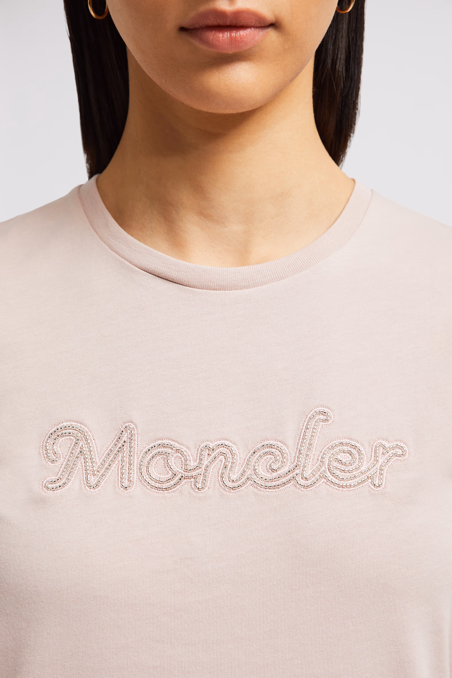 Pearl-Embroidered Logo Cotton T-Shirt Women Light Pink Moncler 6